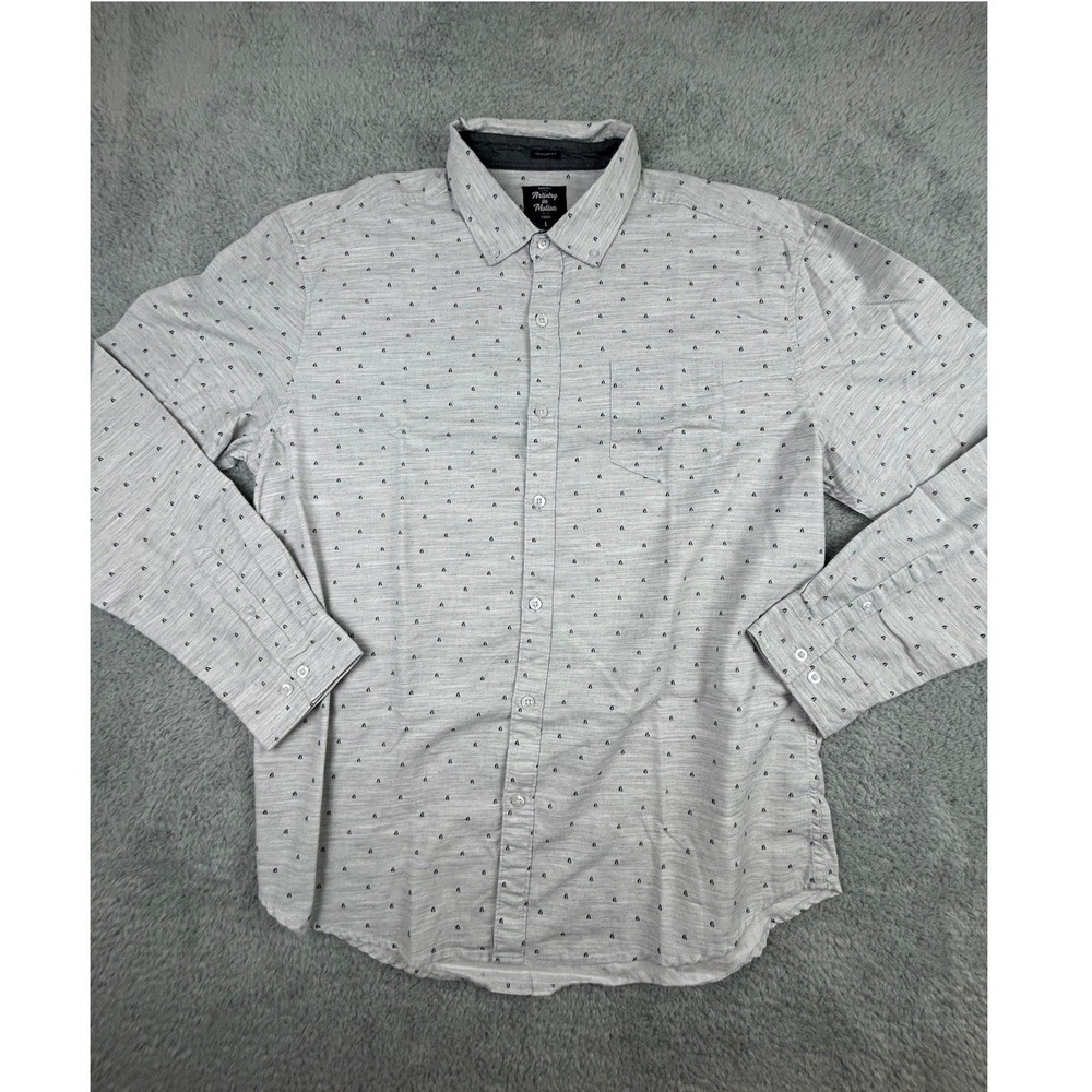 Artistry in Motion Mens Large Gray Sailboat Print Long Sleeve Button Down Shirt